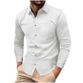 thumbnail image 2 of pstuiky camisas de hombre de manga larga, Camisa informal de manga larga con botones, cuello vuelto, color liso, con solapa a rayas y bolsillo para hombre camisetas de hombre xxl, 2 of 9