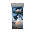 thumbnail image 2 of Ambesonne Tropical Fitted Sheet & Pillow Sham Set, Sunset Beach Thailand, Full, Blue Black Pale Pink, 2 of 3