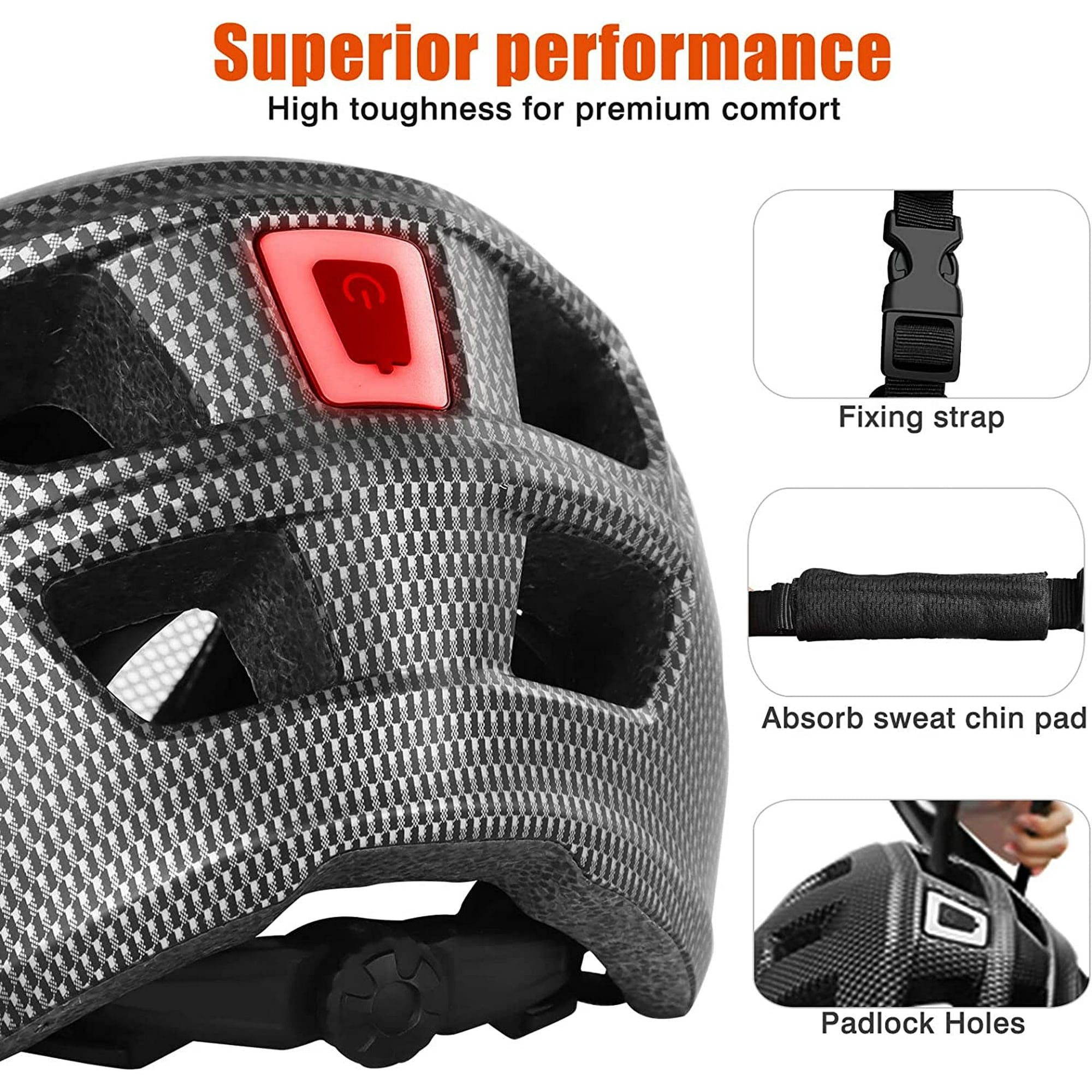 PHZ Adult Bike Helmet with Rechargeable Led Back Light Two Detachable Visor Ideal for Road Ride Mountain Bike Bicycle for Men and Women Walmart