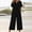 Black, variant on Women's Casual Linen Two-Piece Set with Short Sleeve Button-Up Shirt and Pocket Pants
