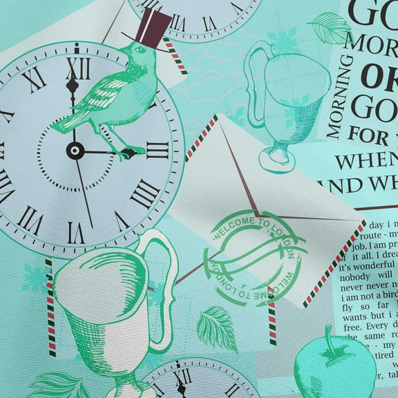 oneOone Cotton Cambric Aqua Blue Fabric Nostalgia Craft Projects Decor Fabric Printed By The Yard 56 Inch Wide