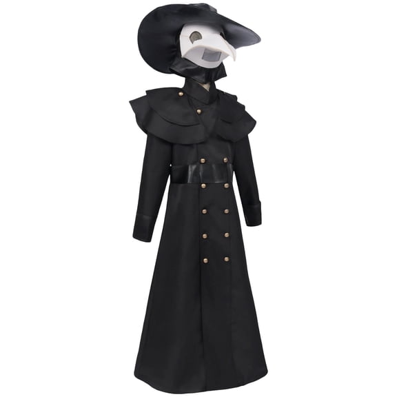 LEKWK Plague Doctor Costume Steampunk Medieval Robe,Beak Mask,Hood Hat,Gloves,Belt 6 In 1 Set Halloween Renaissance Cosplay Costume