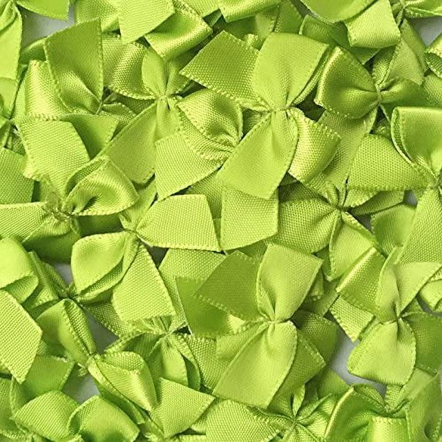 Nvzi 200 piezas de mini lazos de cinta de satén con flores de 1" x 3/4" para apliques de bricolaje, manualidades, color verde