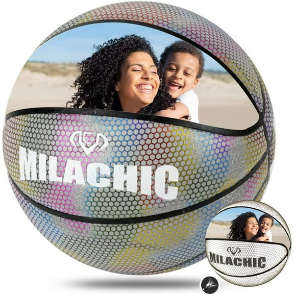 KPASON Customized Basketball, Custom Name or Photos on Basketball, Personalized Holographic Basketball Indoor Outdoor Official Size 7/29.5", Special Basketball Gifts for Boys, Girls, Men, Women