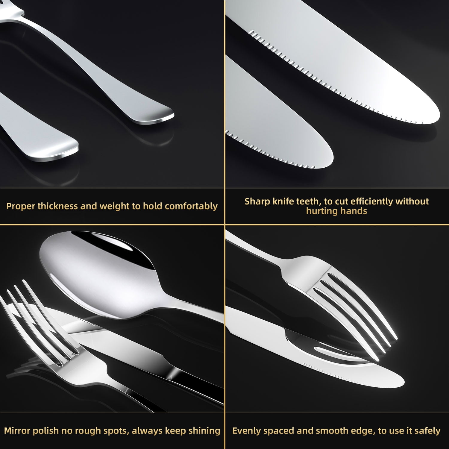 TINANA 48 PCS Silverware Sets with Organizer, Silver Flatware Set Set for 8, Premium Stainless Steel Cutlery Utensil Set with Steak Knives Forks and Spoons, Dishwasher Safe