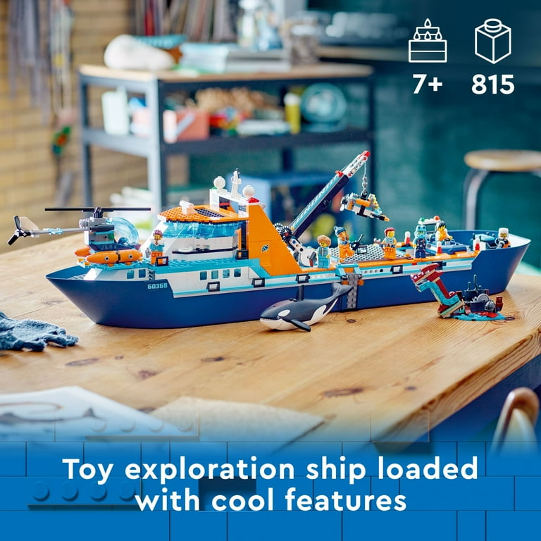 LEGO City Arctic Explorer 60368 Adventure Toy Set with Floatable Boat Helicopter Submarine 7 Minifigures Walmart