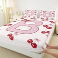 thumbnail image 3 of Feelyou Pink Fashion Letter Twin Sheet Sets for Kids, Cartoon Monogrammed B Twin Fitted Sheet, Cute Bowknot Cherry Flat Sheet, Luxury Bedroom Decor, 3pcs, 3 of 7