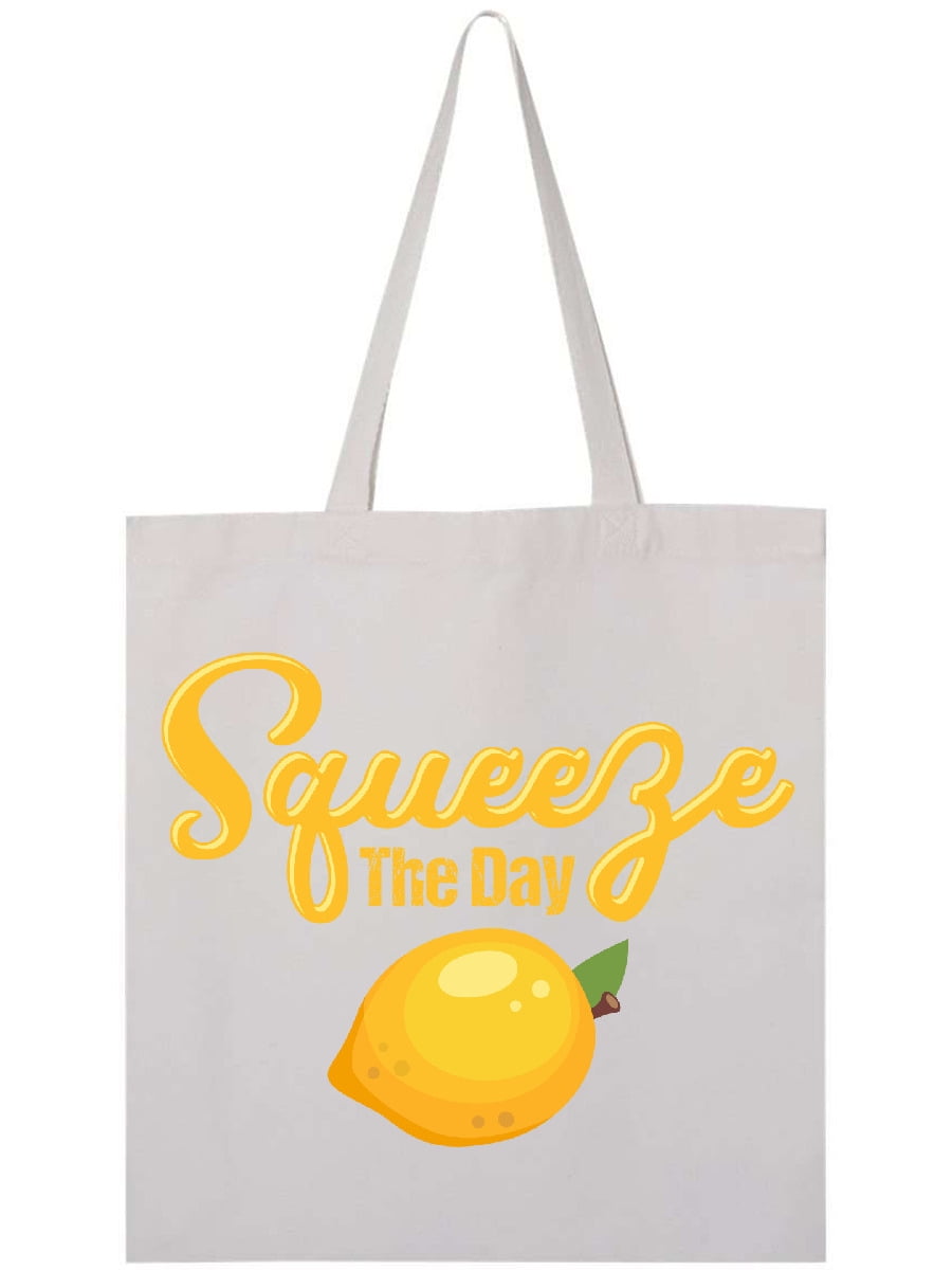 Reusable Foldable Lemon Shopping Tote Bag Plain Yellow Bag & Lemon Design Pouch 