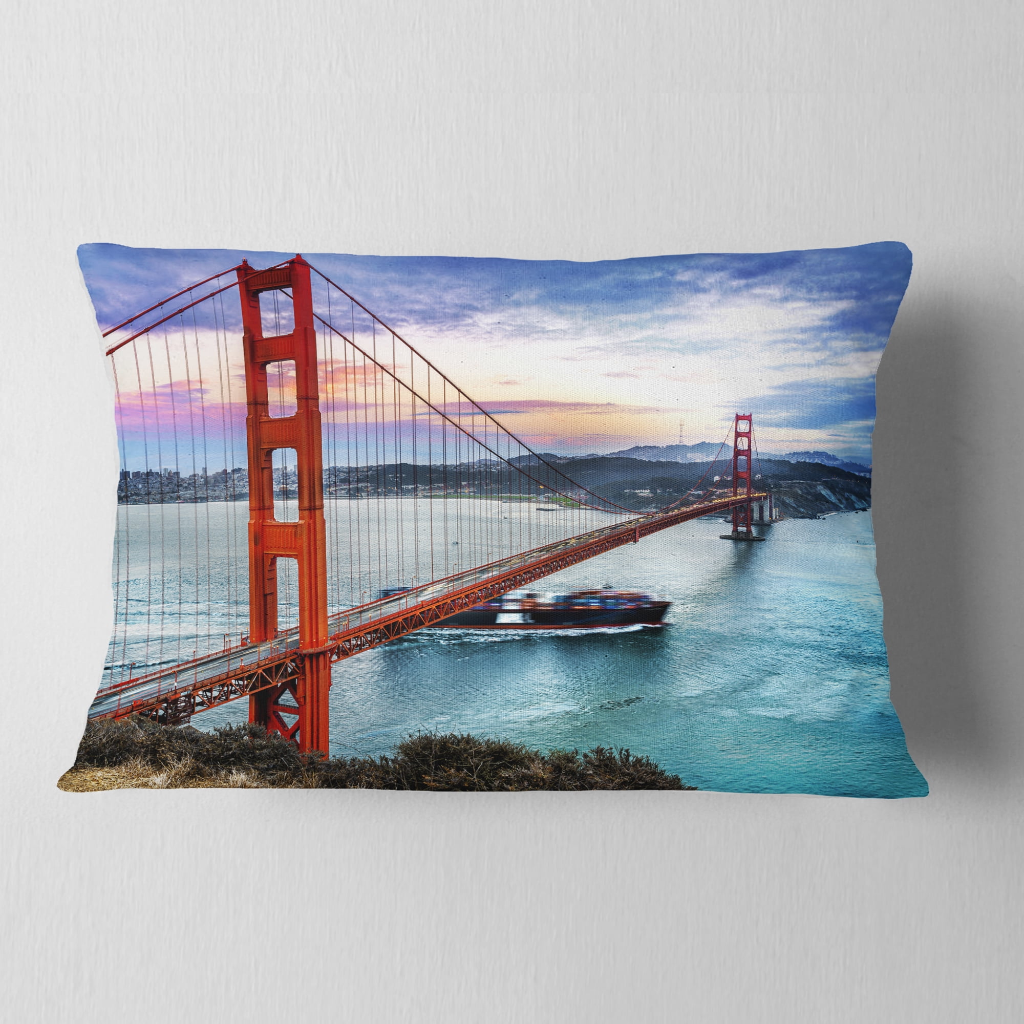 Designart Golden Gate in San Francisco - Sea Bridge Throw Pillow - 12x20