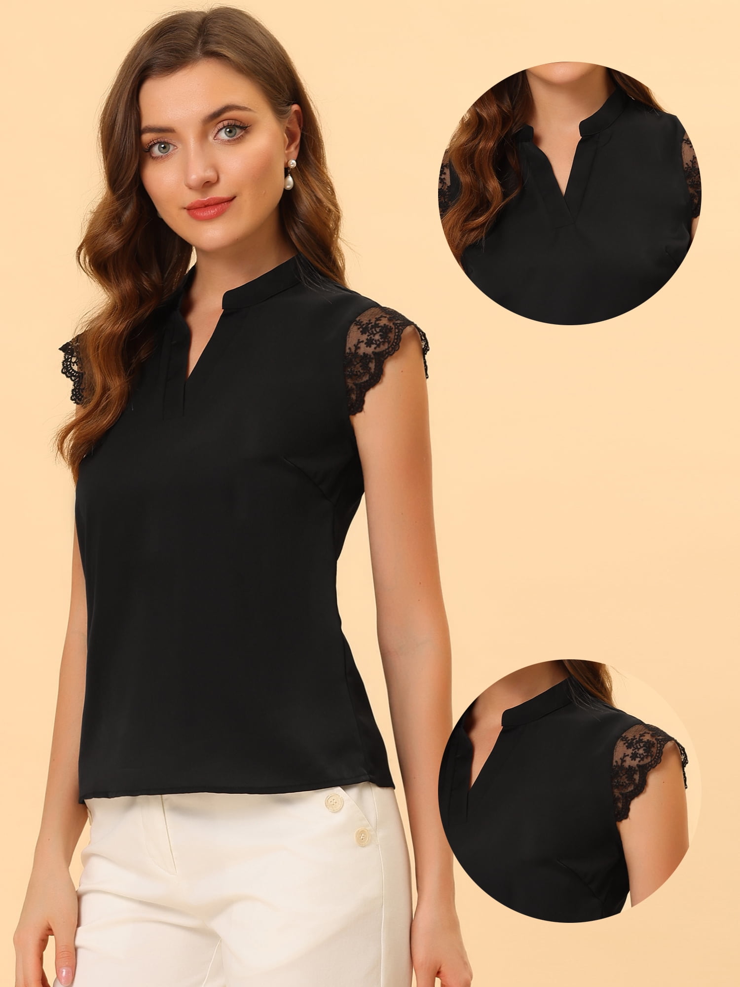 DARING DIVA Women's V Neck Sleeveless Basic Blouse Top L Black