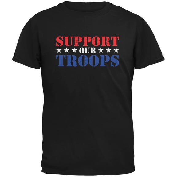 Support Our Troops Red White & Blue Stars Black Adult T-Shirt - Small