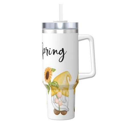 

Sikiie Hello Spring Sunflower Gnomes Insulated Stainless Water Bottle Lid Travel Mug Cup Insulated Tumblers Cup 40oz Ice Bully With Handle