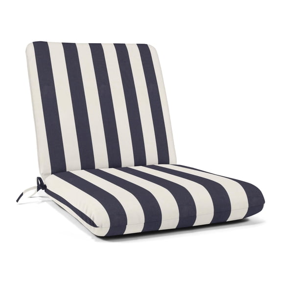 Casual Cushion Outdoor Club Chair Cushion, Striped Sunbrella Fade-Resistant for Patio Club Chairs & Deep-Seat Loungers, 22"W x 22"D, 3.5" thick; Back 22"W x 22"H, 3.5" thick, Reversible, Maxim Navy