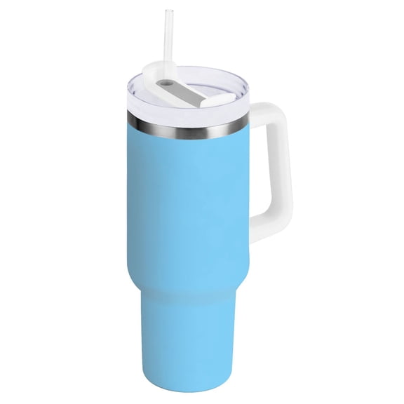 Sky Blue Tumbler with Handle and Straw Lid 30 oz Insulated Vacuum Water Bottle Stainless Steel Travel Cup