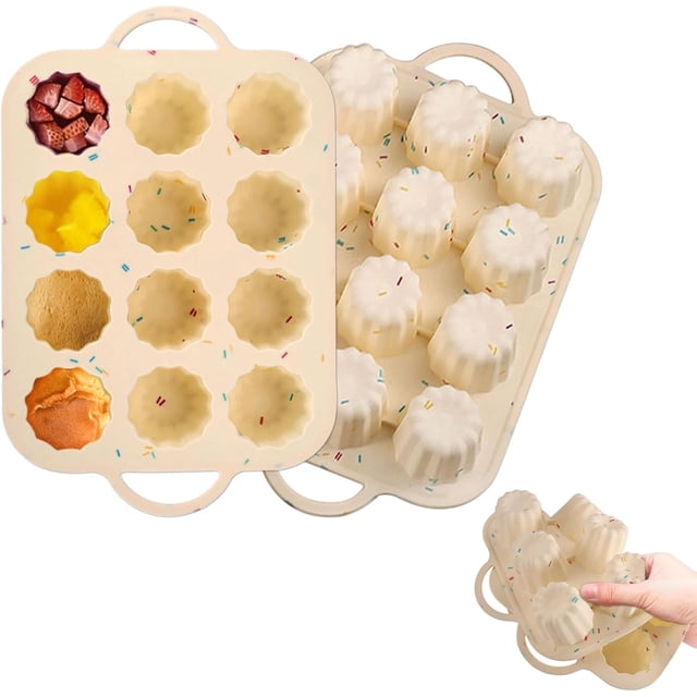 Molde de Silicona para 12 Magdalenas, Molde Antiadherente para Cupcakes, Molde de Silicona para Magdalenas con Asa, Molde Reutilizable para Hornear Cupcakes para Pasteles, Pan (Puntos de Color