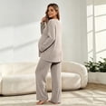thumbnail image 5 of 2 Piece Women Maternity's Lounge Set Ribbed Knit Button Down Long Sleeve Tops Over The Belly Pants Fall Pregnancy Outfits, 5 of 7