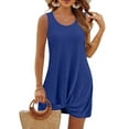 thumbnail image 2 of LLYwey Women Tank Dresses, Summer Front Ruched Knot Round Neck Sleeveless Sundress, Casual Loose Evening Party A-Line Mini Dresses, Blue, S, 2 of 8