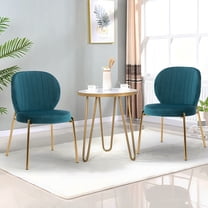 Modern Dining Chair Velvet Upholstered Side Chair Soft Leisure Chair, Blue, Set of 2