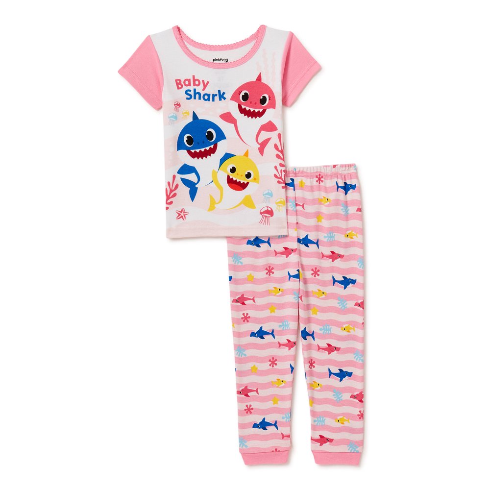 Baby Shark Toddler Girls' Cotton Pajamas, 2Piece Set