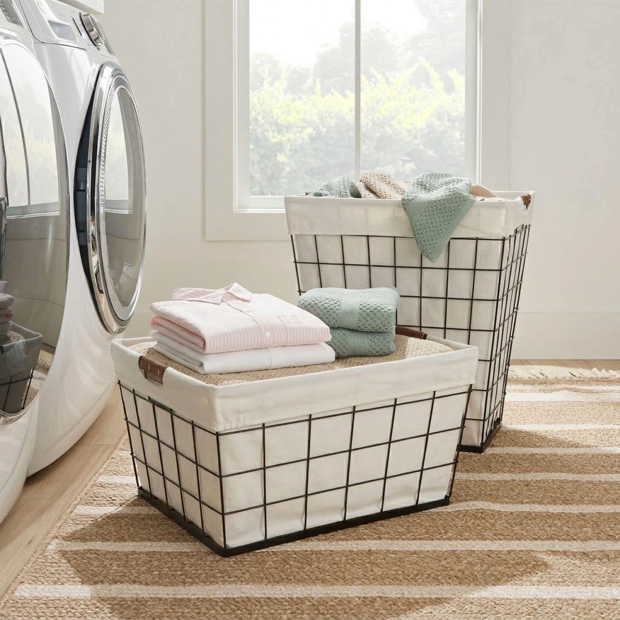 Better Homes & Gardens 75L Rectangular Steel Wire Laundry Hamper with Removable Liner, Natural, Adult