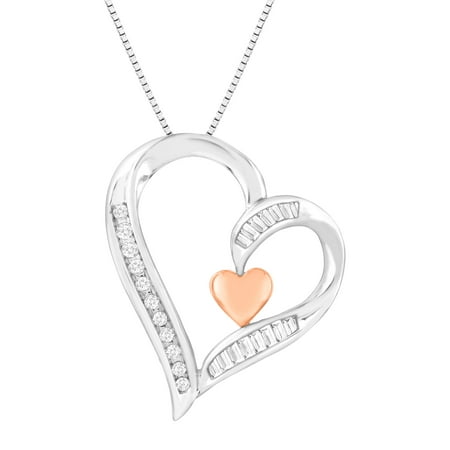 1/4 ct Diamond Open Heart Pendant Necklace in 10kt White & Rose Gold