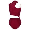 thumbnail image 5 of YEAHDOR Womens Figure Skating Bodysuit Costume Glittery Rhinestone Hollow Gymnastics Acrobatics Leotard Burgundy XL, 5 of 7