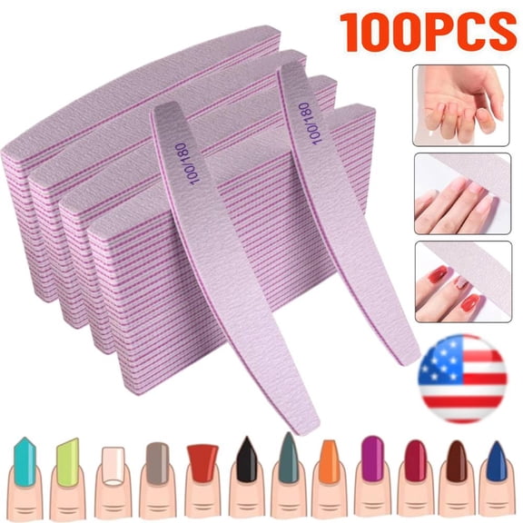 100pcs Professional Nail File 100/180 Grit Double Sided Washable Nail Files Manicure Tools, Fingernail Files Emery Emory Boards for Acrylic Nails and Natural Nails