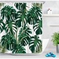thumbnail image 1 of Jungle Tropical Palm Leaves Cortina de ducha con 12 ganchos, 150 * 180 CM Green Monstera Fondo blanco Cortinas de baño Resistente al agua Tela de poliéster lavable a prueba de moho JFHHH pequeña, 1 of 5