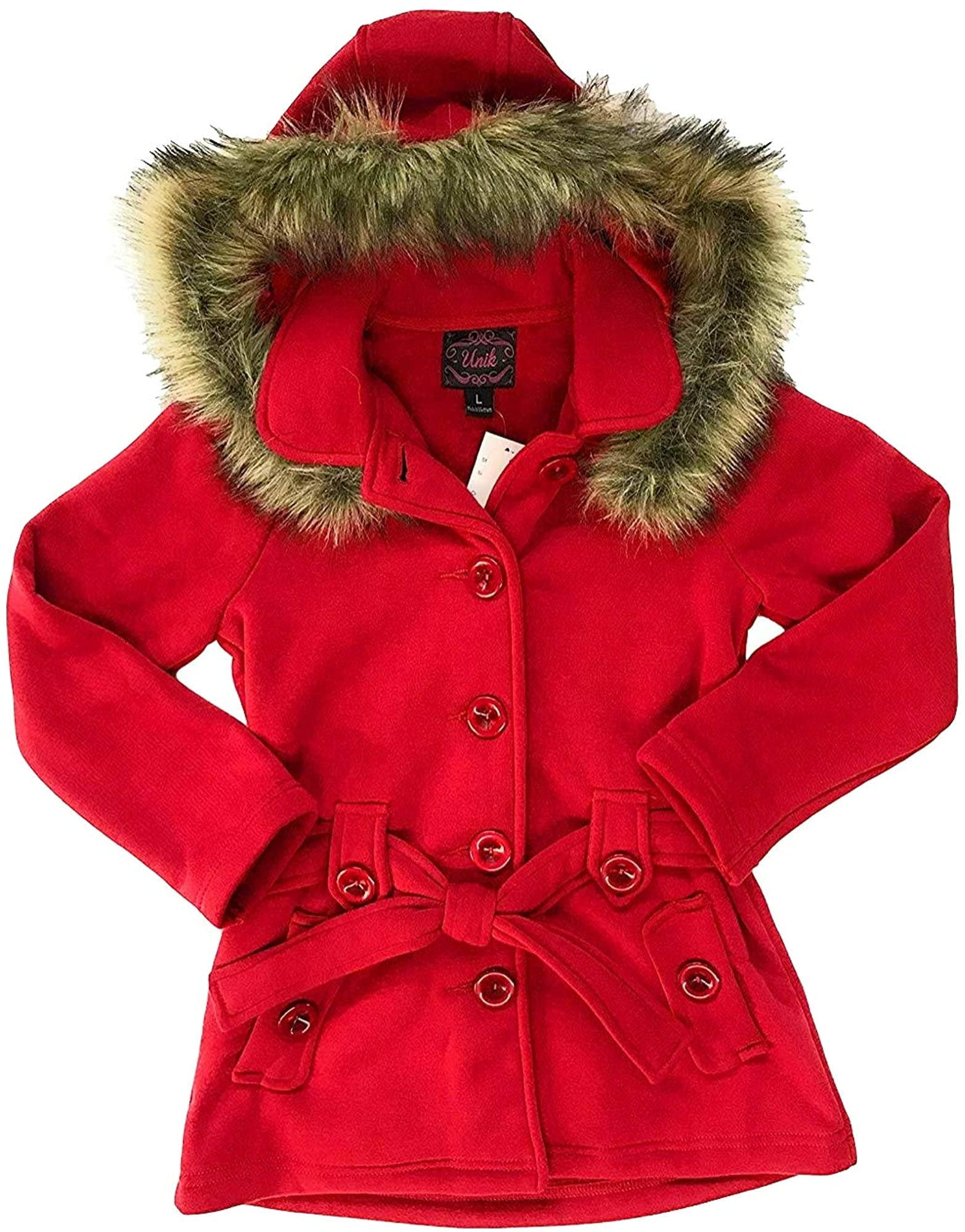unik Girls' Fleece Coat with Hood Black Red Navy Fuchsia Grey 