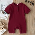 thumbnail image 4 of Douhoow Infant Baby Short Sleeve Jumpsuits Solid Color Knit Rib O Neck Button Cotton Romper, 4 of 6