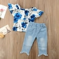 thumbnail image 6 of Kids Girls Clothes Set Baby Girl Blue Floral Tops Ruffles T-shirt Denim Pants Jeans Leggings Casual Outfits Children 1-5T, 6 of 9
