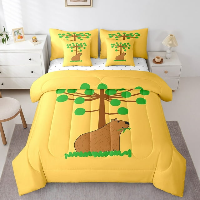 YST 7Pcs Cartoon 3D Capybara Comforter Set Bed in a Bag, Queen