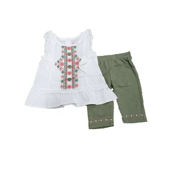 Infant Toddler Girls Floral Flowers White Ruffle Tank Top Pants 2 Pc Set 6
