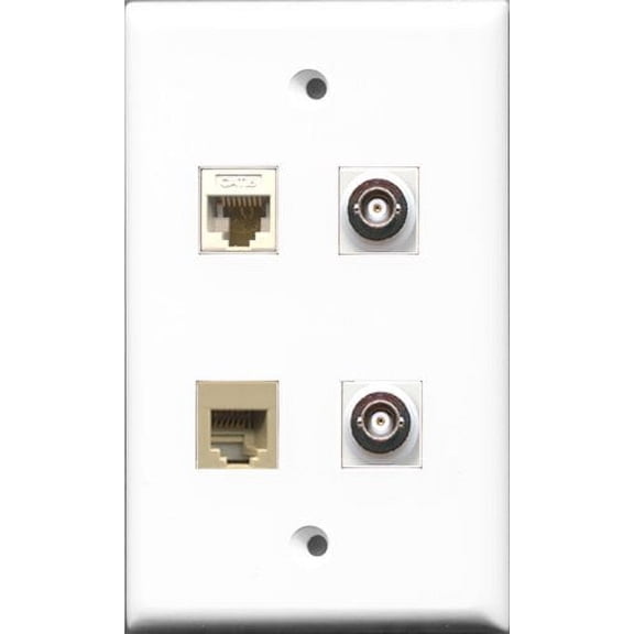 RiteAV 1 Port Phone RJ11 RJ12 Beige 2 Port BNC and 1 Port Cat6 Ethernet White Wall Plate