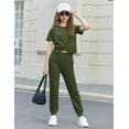 thumbnail image 6 of Oudiya Girls Summer Clothing Set Short Sleeve Crop Top and Sweatpants Dance Clothes Gift with Fashion Army Green for 4-13Y, 6 of 8
