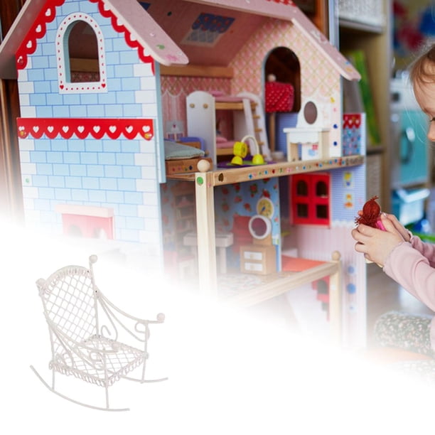 Modelo de mini silla de mecedora de hierro en mini, accesorios creativos sólidos robustos muebles de casa de muñecas para adornos de casas de muñecas