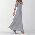 thumbnail image 3 of TQWQT Women's Plus Size Dresses Gray Spring Dress Short Sleeve Casual Long Dress Boho V-neck Church Dresses Summer Tiered Dress Gray M, 3 of 5