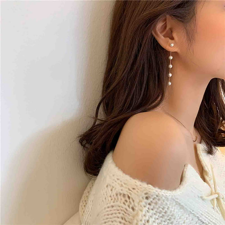 New Fashion Tassel Chain Imitation Pearl Earrings For Women Punk