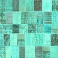 thumbnail image 1 of Ahgly Company Machine Washable Indoor Square Patchwork Turquoise Blue Transitional Area Rugs, 6' Square, 1 of 4