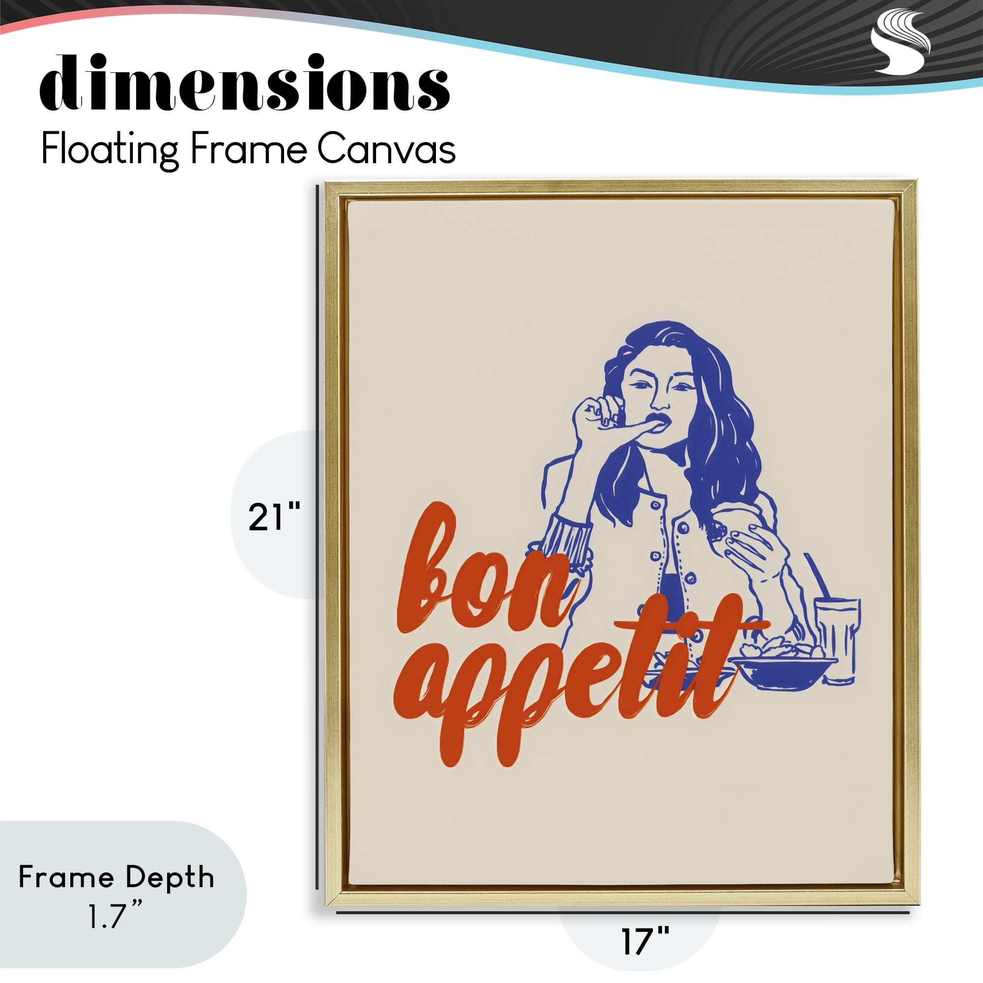 Stupell Industries Bon Appetit Woman Enjoying Meal Gold Framed Floater Canvas Wall Art, design by The Prints Vibe
