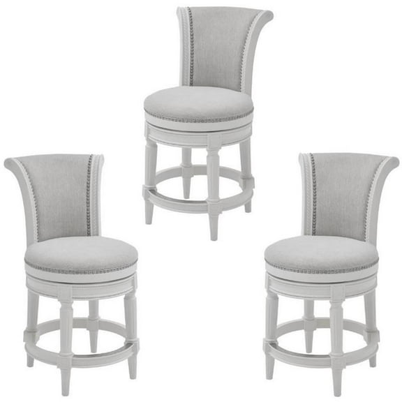 Home Square 3 Piece Upholstered Swivel Hardwood Counter Stool Set in White