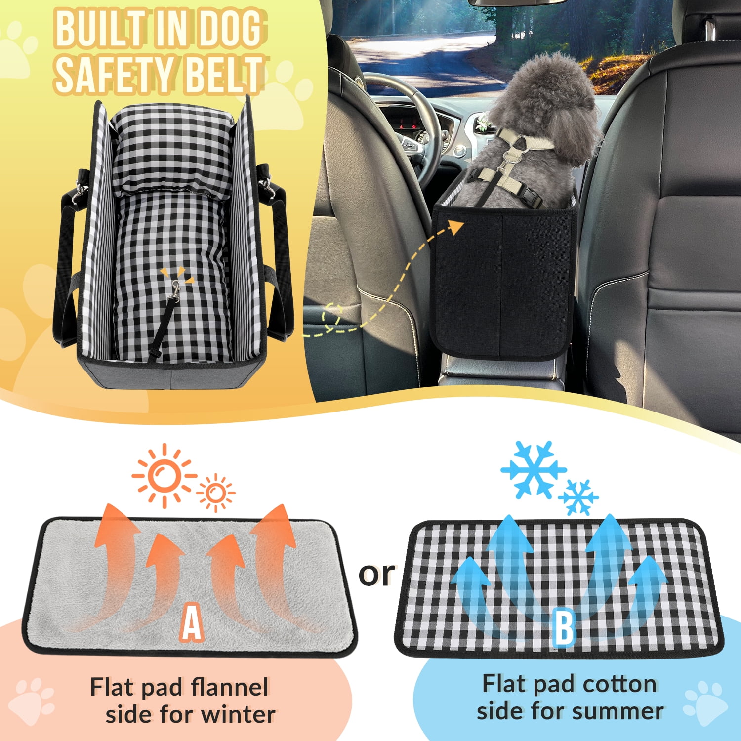 AUTOWT Console Dog Car Seat, Booster Seat with Safety Belt and Soft Cushions, Portable Carrier for Dogs up to 11lbs