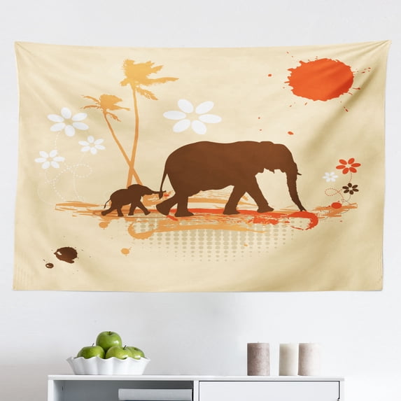 Animal Tapestry, Funny Bathing Mouse Trunk in The Desert Cartoon Animal Print, Fabric Wall Hanging Decor for Bedroom Living Room Dorm, 2 Sizes, Grey Yellow Cream, by Ambesonne