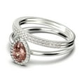 thumbnail image 4 of Beautiful Art Deco 2.25 Carat Pear Cut Affordable Morganite And Diamond Moissanite Engagement Ring, Classic Wedding Ring, Two Matching Band in 925 Sterling Silver With 18k White Gold Plating, 4 of 4