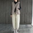 thumbnail image 6 of Fall Winter Women Vest Coat V Neck Fleece Single-breasted Double Pockets Sleeveless Cardigan Solid Color Daily Wear Office Waistcoat, 6 of 8