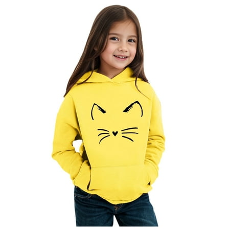 SGMVNU Boys Girls Sweatshirts 6-7 Years Yellow Hoodies for Teen Girls Cute Trendy Youth Long Sleeve Oversized Hooded Sweatshirts Cute Graphic Tops Fall Winter Kids Clothes
