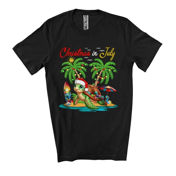 Christmas In July; Adorable Summer Vacation Santa Turtle On Beach; Sea Animal Lover Unisex T-Shirt