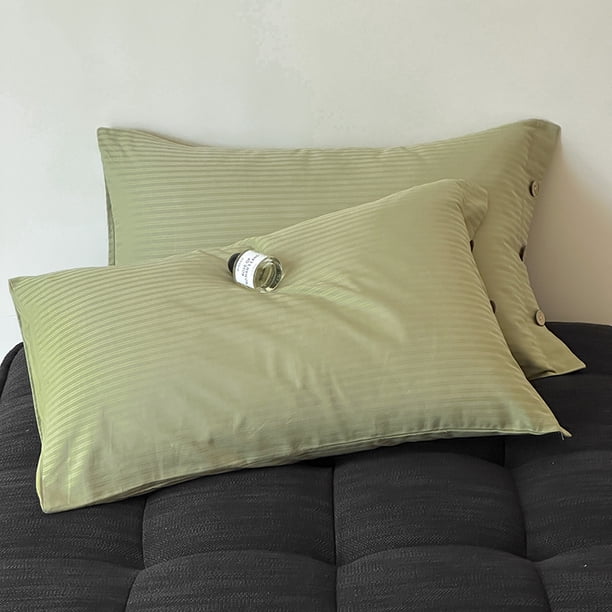 Xiao Hua Juego de 2 fundas de almohada 100 % algodón, tamaño estándar, con ribete de botones, suaves y duraderas, con un efecto refrescante premium para cama (48 x 73 cm, tira fina, verde)
