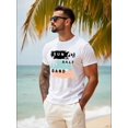 thumbnail image 2 of Manfinity RSRT Fashionable Casual Young Vacation Style Minimalist Letter & Palm Tree Silhouette Printed White Fitted Short Sleeve T-Shirt For Men, Suitable For Outdoor, Vacation, Dates, Parties, Coup, 2 of 7