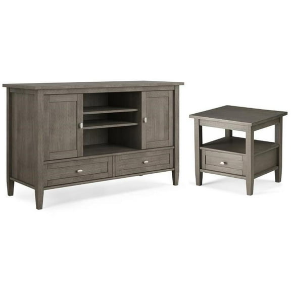 Home Square 2-Piece Set with Wood 20" End Side Table and 47" TV Media Stand